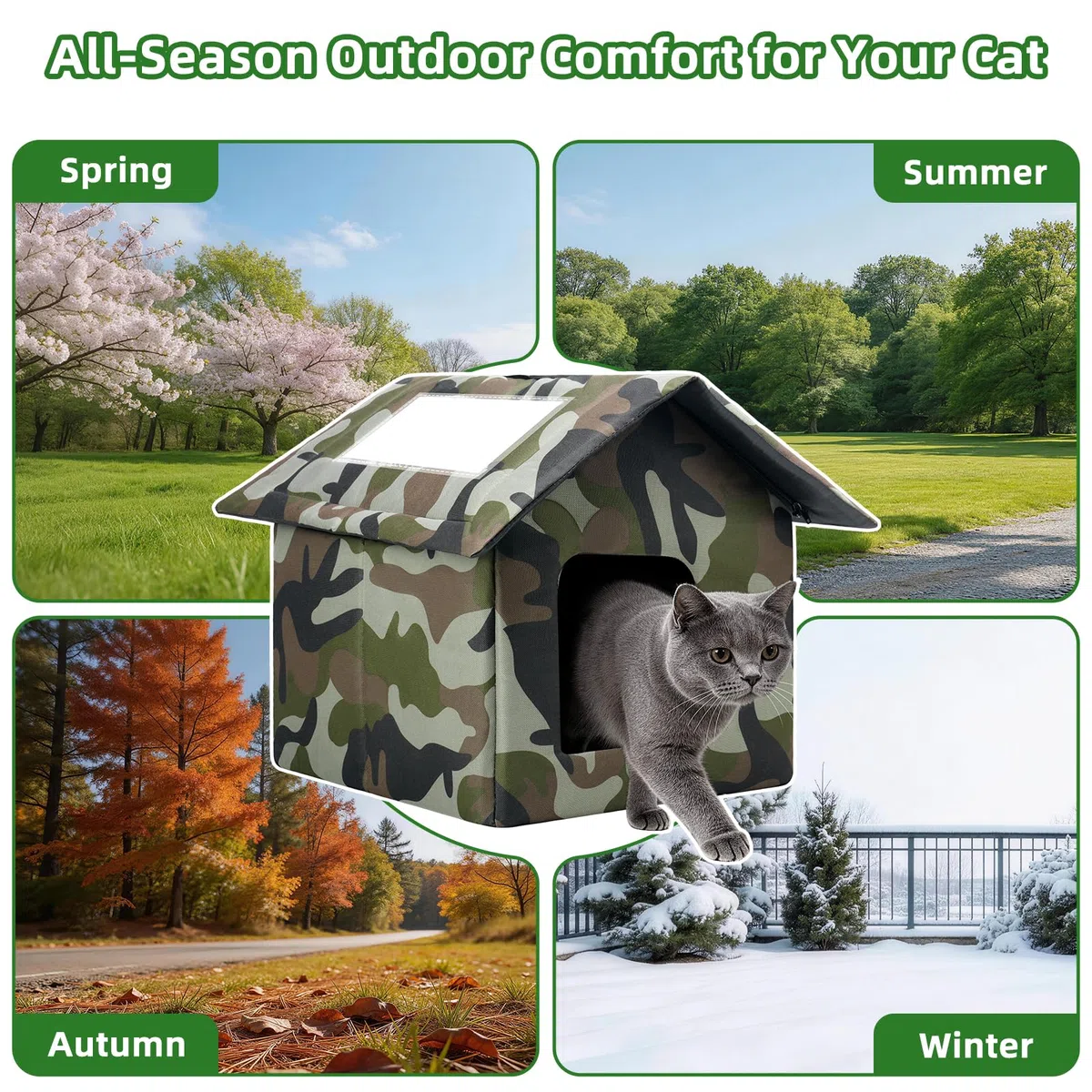 Casetta per gatti all'aperto, resistente alle intemperie, con tappetino e porte, facile da mettere insieme, pieghevole e caldo, per l'inverno, non volare via