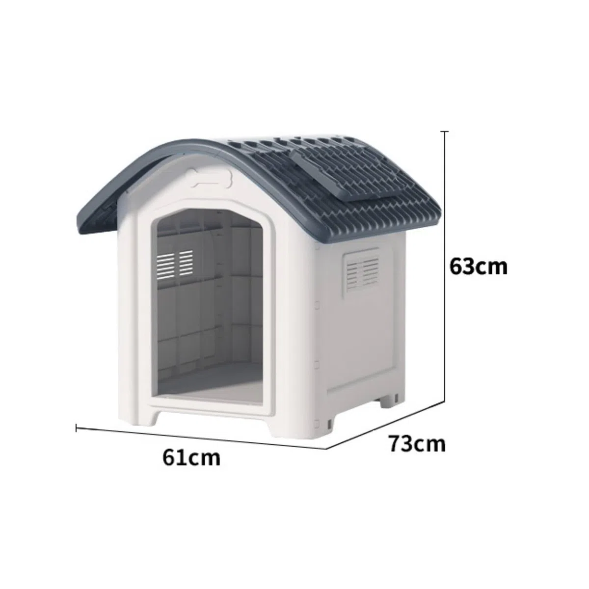 Cuccia da Esterno Ventilata Cuccia in Plastica con Ventilazione per Animali Domestici, Grigio, Medio Con Lucernario