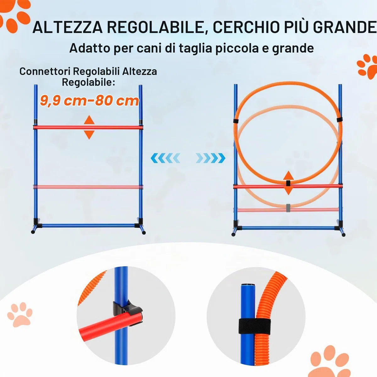 VEVOR Attrezzatura per Addestramento Agilità per Cani, Set 4 Pezzi, Percorso a Ostacoli per Cuccioli, Ostacoli Altezza Regolabile, 6 Pali, Anello Salto, Scatola Quadrata per Pausa, Ciotola Pieghevole