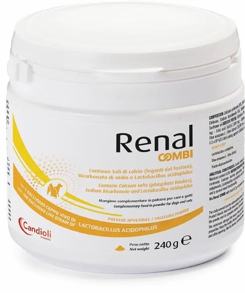 CentroVete Renal Combi 240g per Cani e Gatti. Mangime complementare in Polvere, Contiene sali di Calcio.