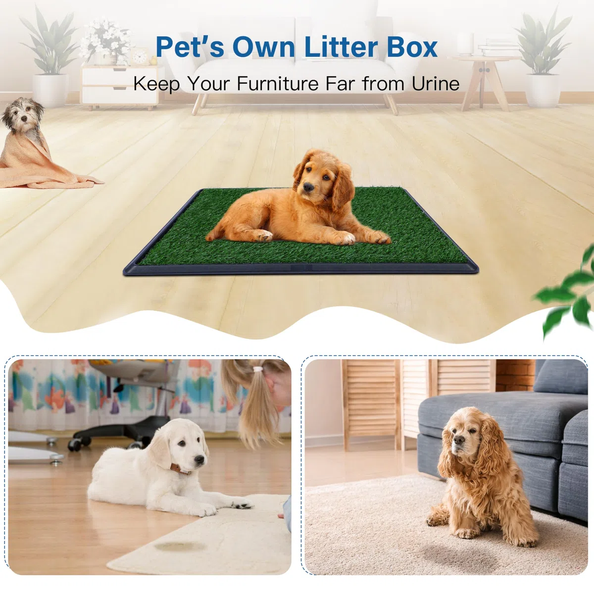 Erba artificiale per vasino per cani, 50,8 x 63,5 cm, forte assorbenza, tappetino per erba per cani con vassoio, tappetino per addestramento al vasino per cani, lettiera per cani con erba (50,8 x 76,2