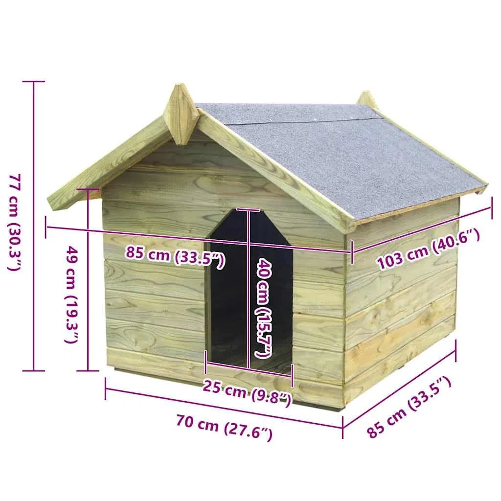 Cuccia per cani con tetto in legno di pino impregnato