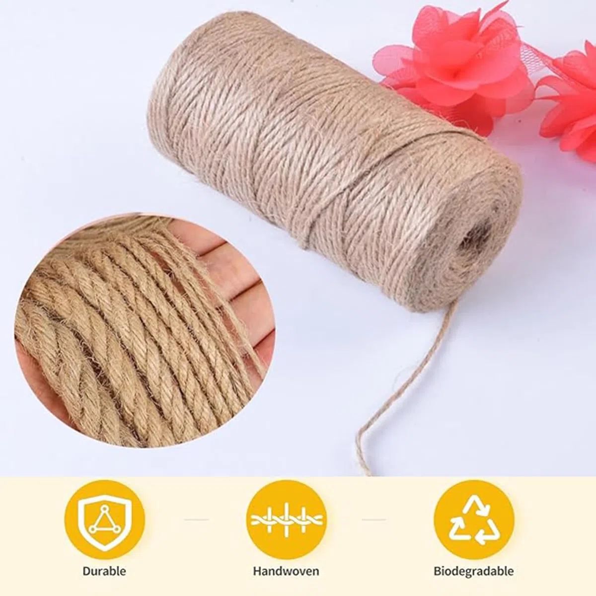 Corda tiragraffi in iuta naturale per gatti, per la riparazione di alberi e alberi, per fai da te, utilizzata per impacchettare giardino, gambe di mobili, decorazioni artistiche (18 mm x 30 metri)