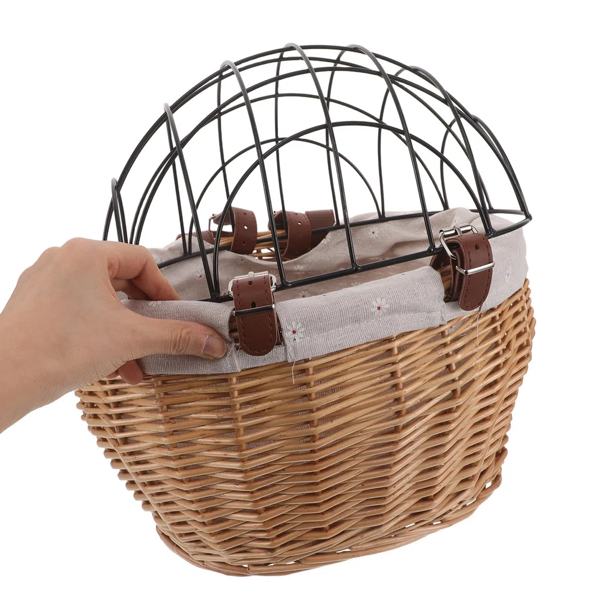 PACKOVE Cestino Spazioso Animali Rattan e Intrecciato Bicicletta Le da in Struttura in Ferro, Facile da Installare per Cani e Gatti Durante Uscite in Città
