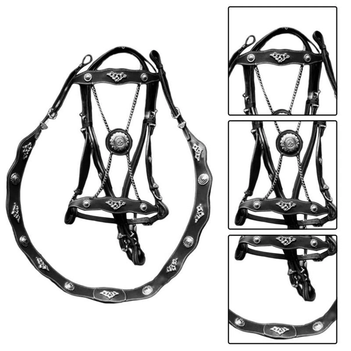 Cavezza Per Cavallo Cavezze senza catene for cavalli in pelle PU e corde di piombo ergonomiche comode con fibbia in metallo(Blue)