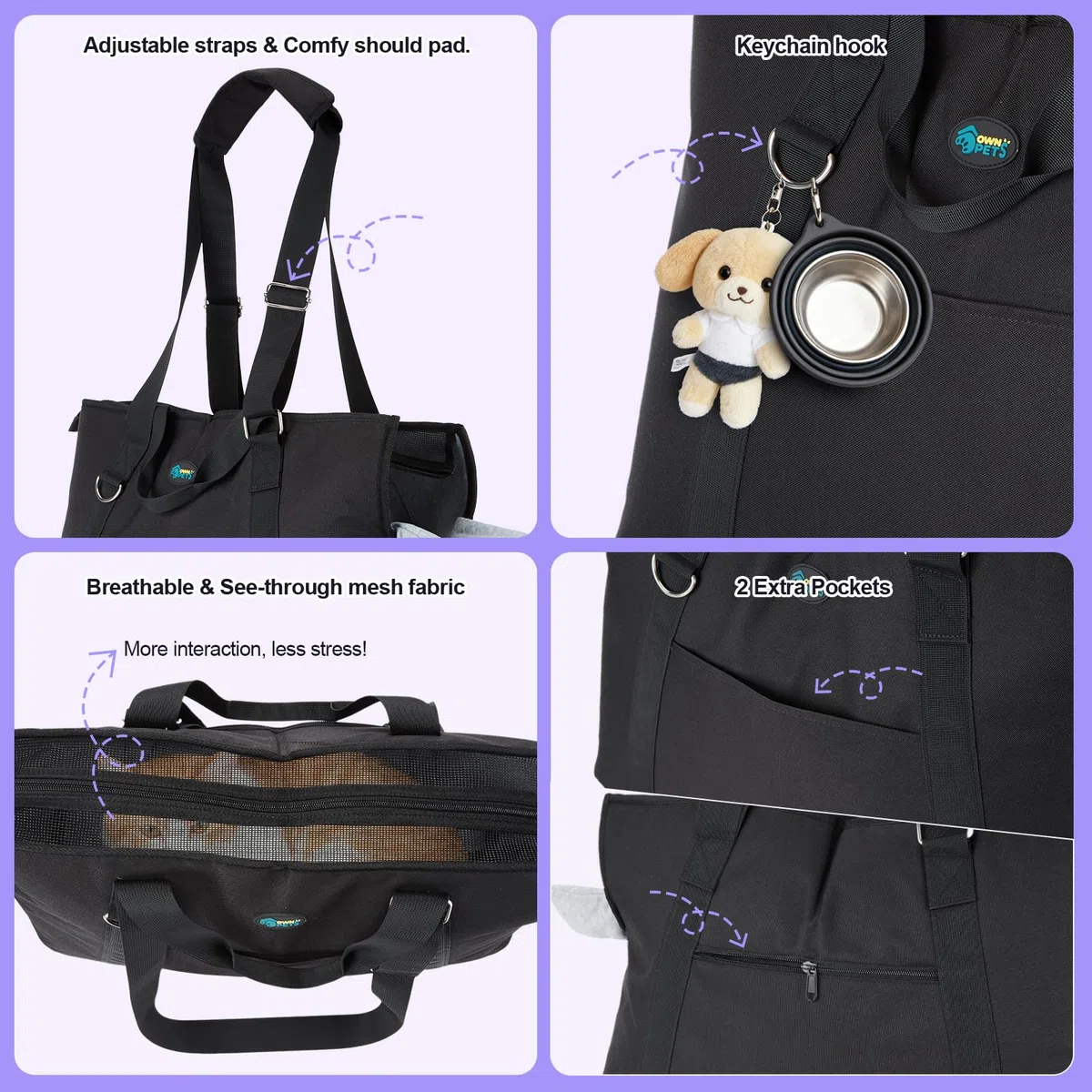 Ownpets Borsa per cani nera
