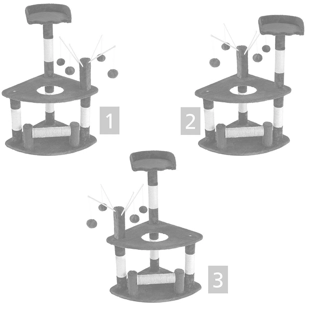 Tiragraffi Albero per Gatto Cuccia Giocattolo Parco Giochi in Sisal Naturale 90 x 45 x 45 cm Colore Grigio
