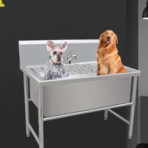 Vasca da bagno professionale in acciaio inox per cani di taglia grande