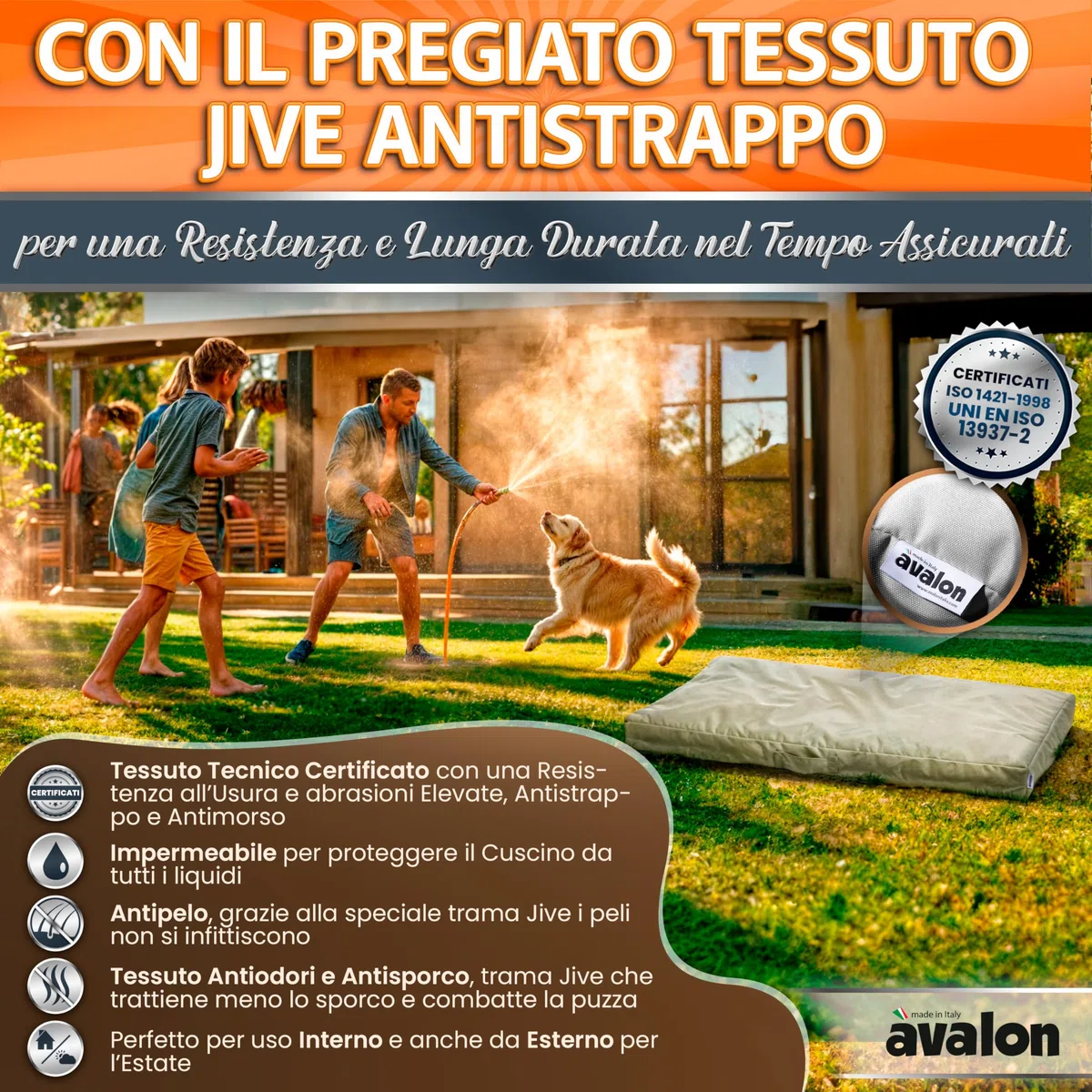 Avalon - Cuscino Cane Sfoderabile e Lavabile Medio in Tessuto Jive Antistrappo Premium, Materasso Cane Anatomico e Impermeabile, Cuccia per Cani Antipelo, Made in Italy(Linear 90x75cm-Giallo Limone)