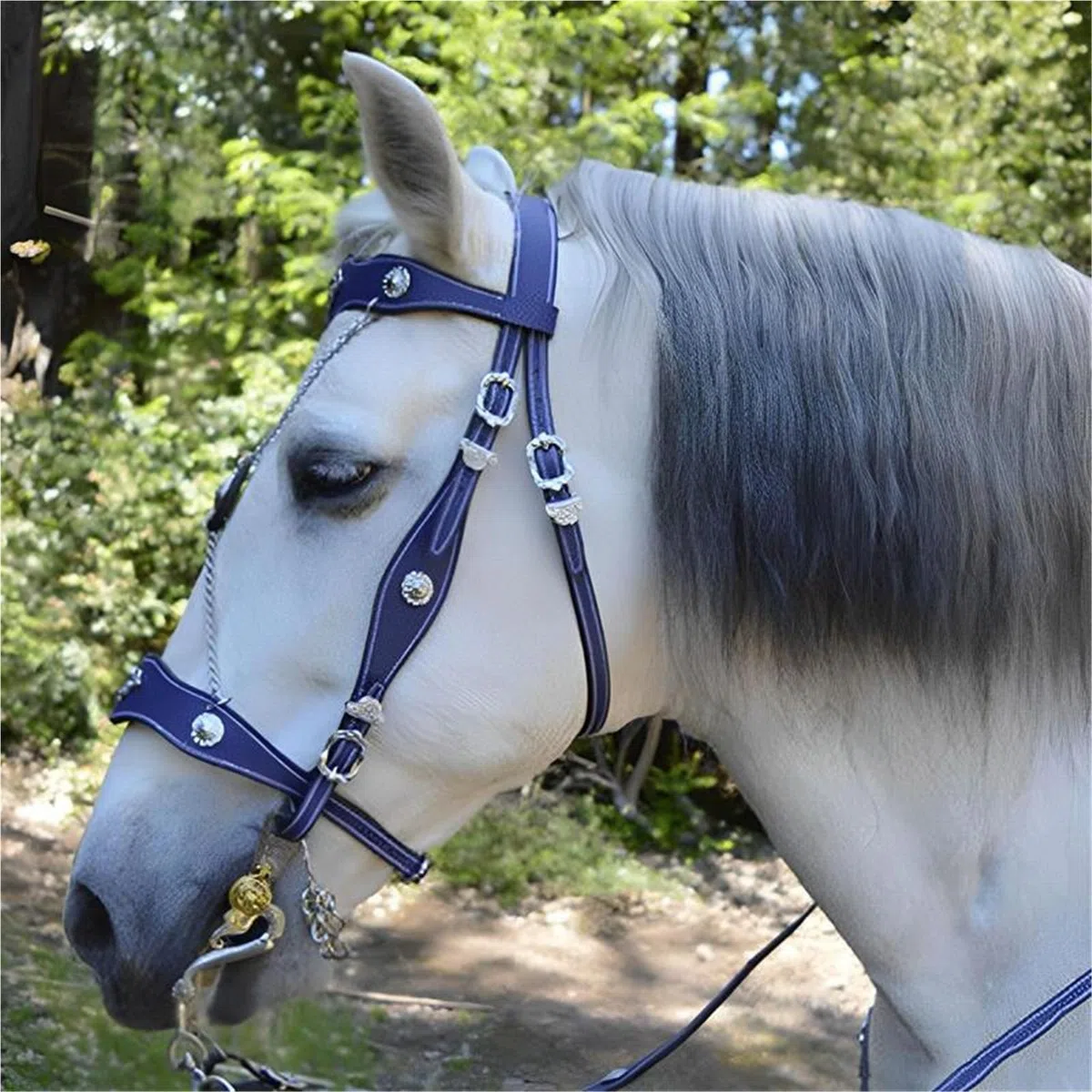 Cavezza Per Cavallo Cavezze senza catene for cavalli in pelle PU e corde di piombo ergonomiche comode con fibbia in metallo(Blue)