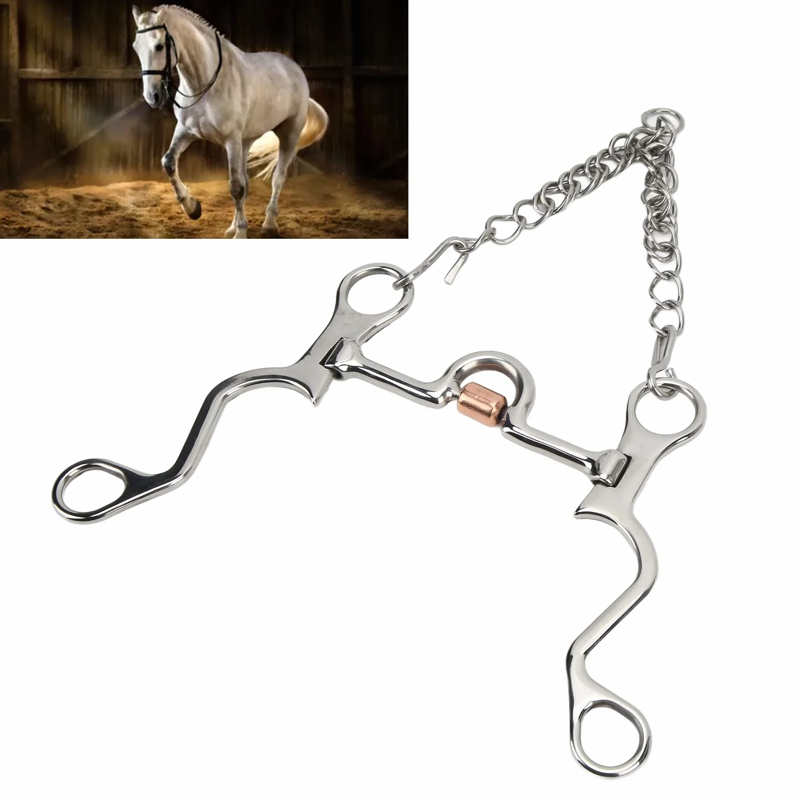 Morso per Cavallo Pelham, morso Pelham snodato con Meno Catena in Acciaio, pregevole fattura per Equitazione per Prestazioni Erian, Include Rullo in Rame per Comunicazione e