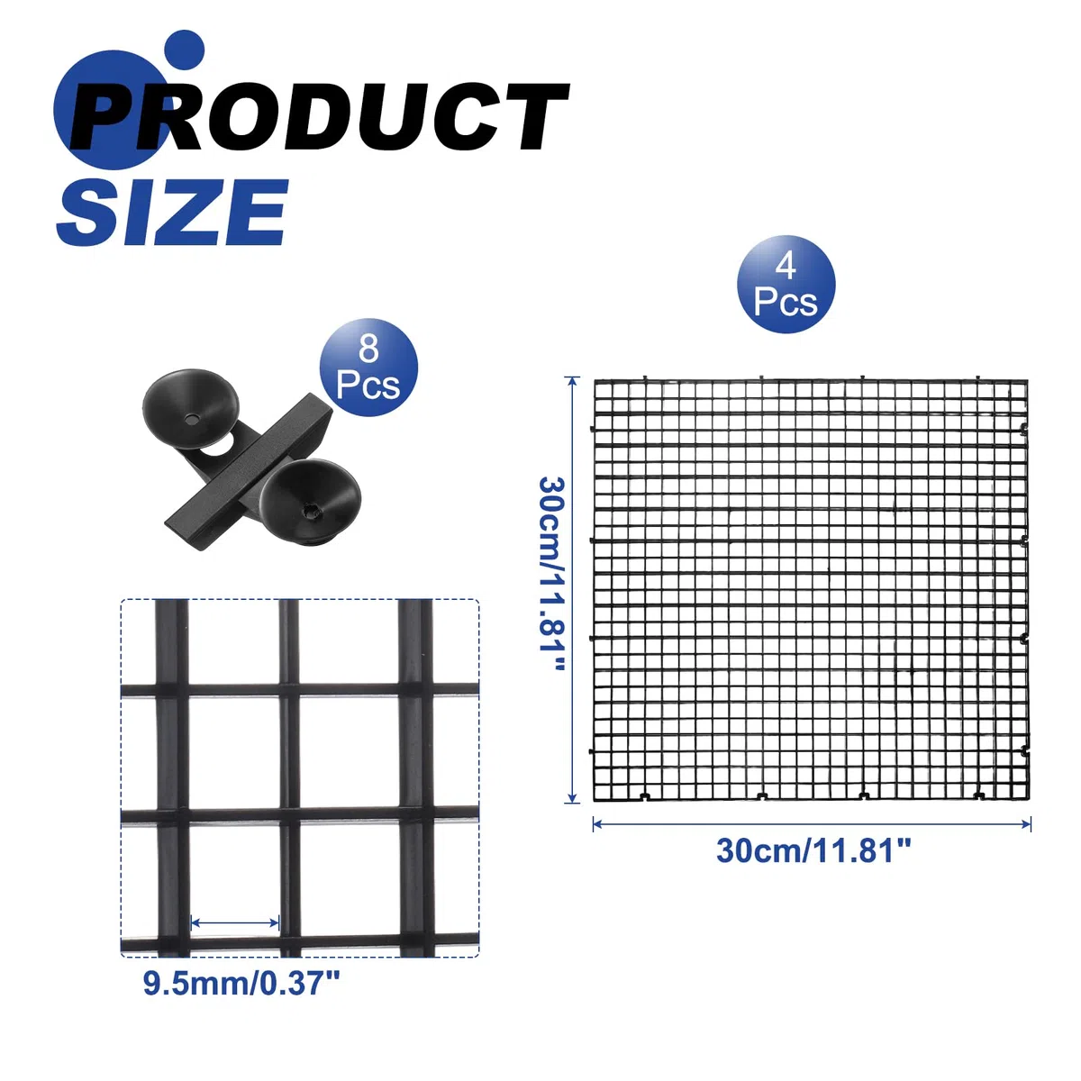 QUARKZMAN 4Pz Divisori per Acquario 30x30 Cm Griglia Filtro Divisore Nero