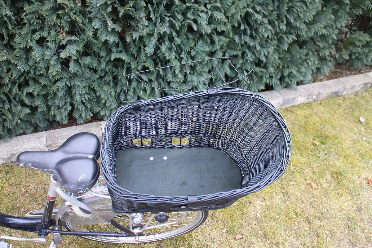 Cestino per bicicletta per cani, in vimini con griglia in metallo, XXL, nero, cestino in vimini per cani, cestino per animali