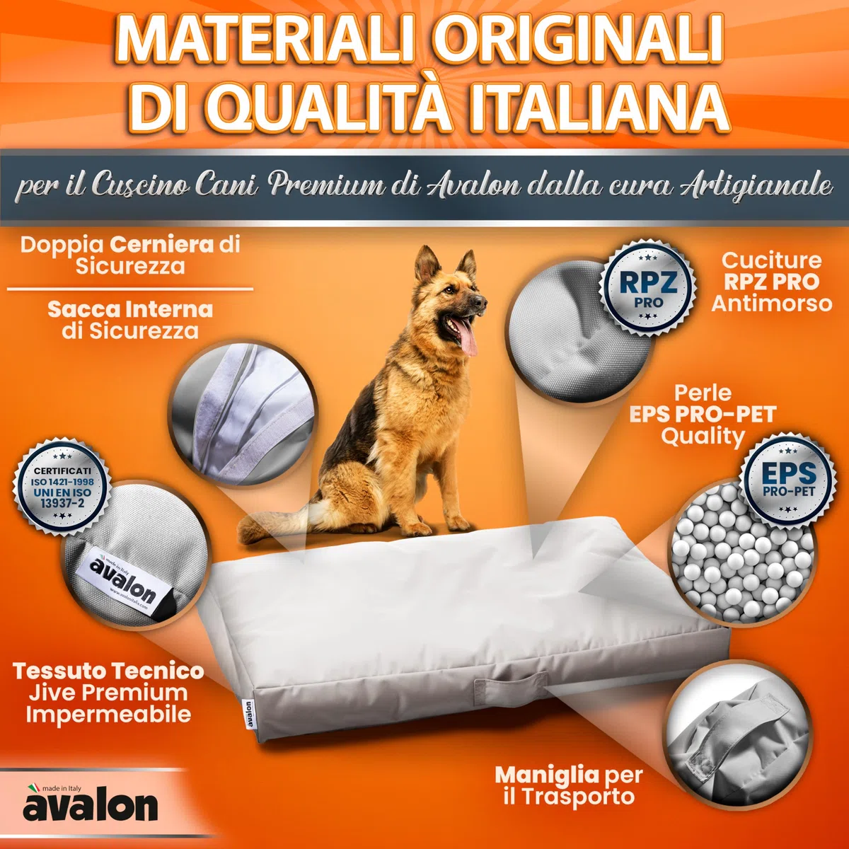 Avalon - Cuscino Cane Sfoderabile e Lavabile Medio in Tessuto Jive Antistrappo Premium, Materasso Cane Anatomico e Impermeabile, Cuccia per Cani Antipelo, Made in Italy(Linear 90x75cm-Giallo Limone)