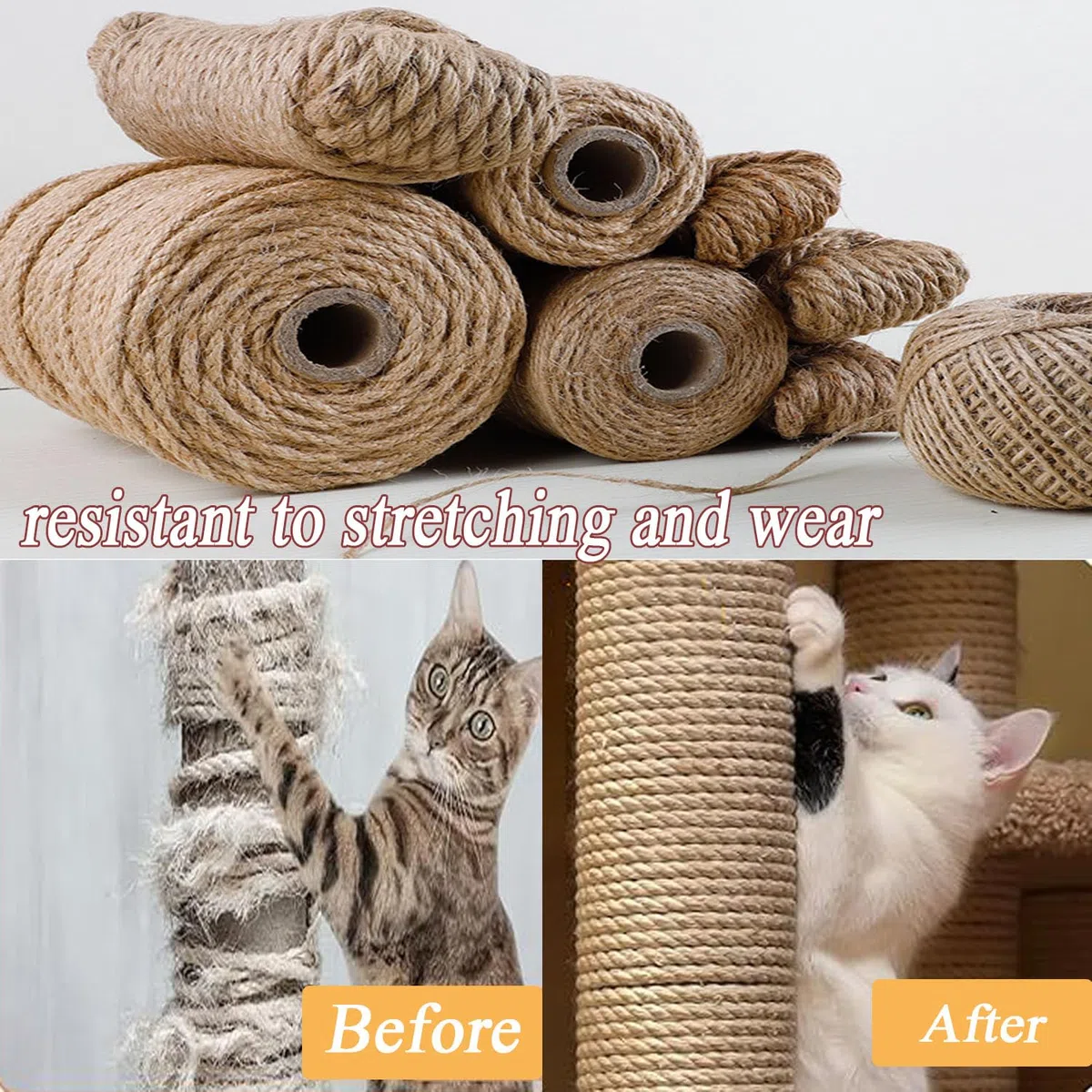 Corda in sisal, spago di canapa fai da te per tiragraffi per gatti, corda spessa per riparazione albero del gatto, per giardinaggio, decorazioni artigianali, confezioni regalo (22 mm x 20 m)