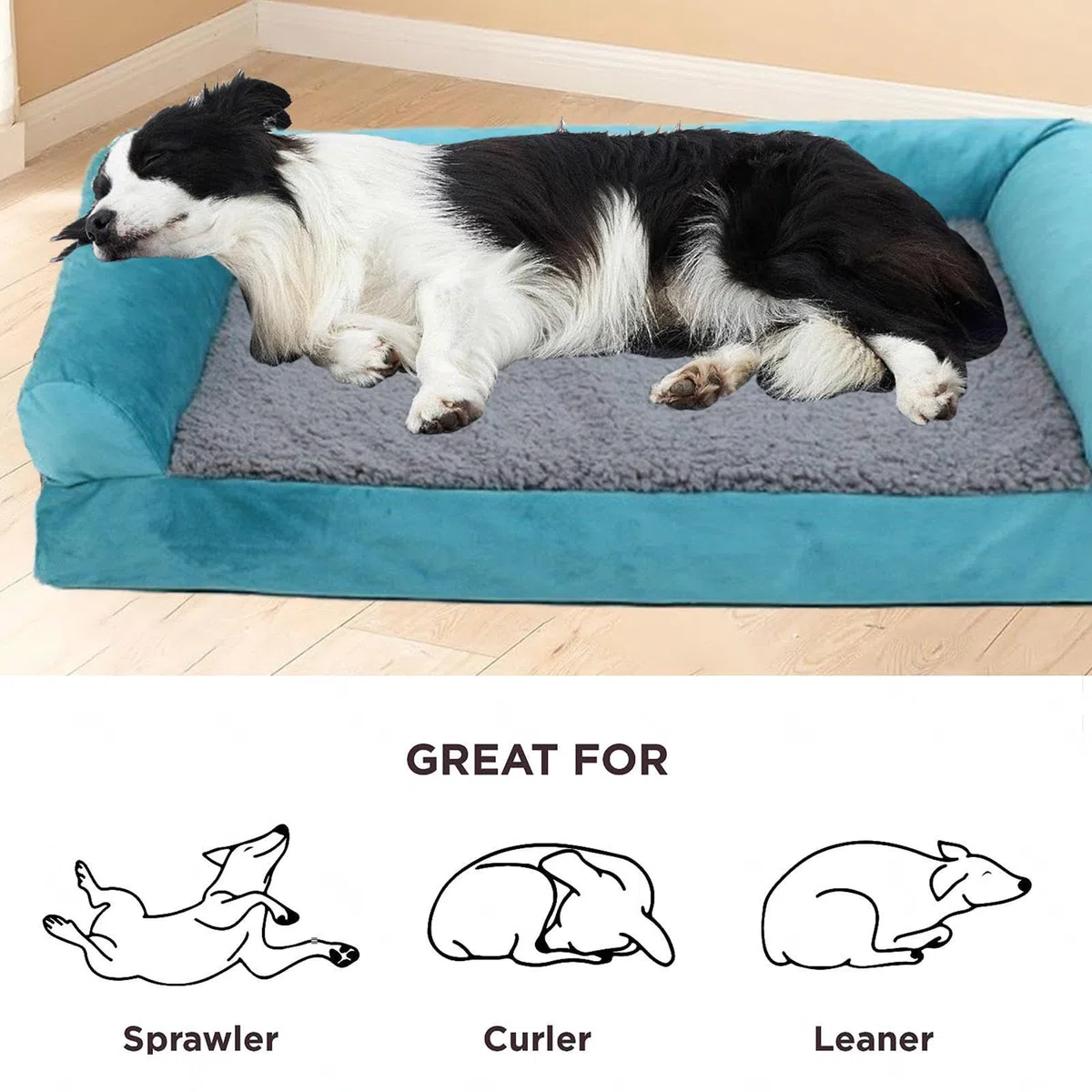 Cuccia Cane Memory Foam, con Tre Lati Rialzati Ortopedico Materasso Ortopedico Cane, Rivestimento Rimovibile e Lavabile Brandina Cane,L