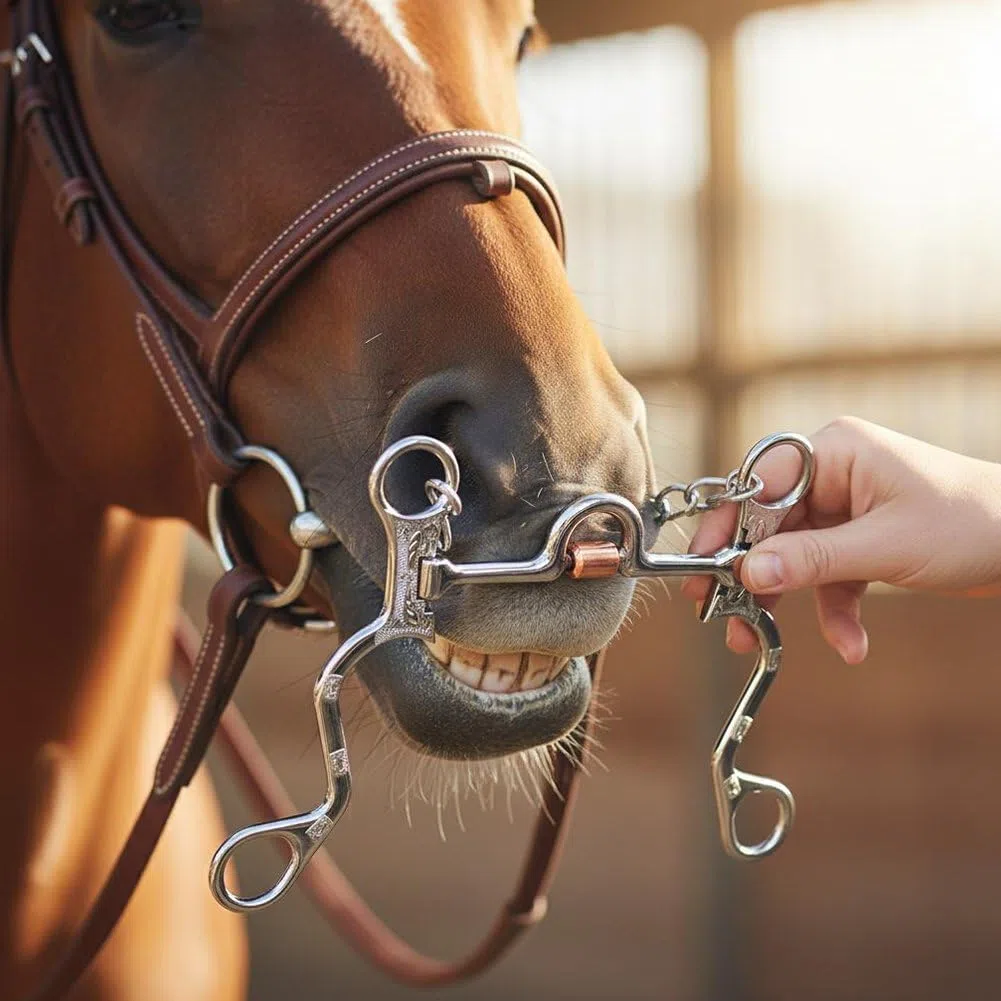 Dianzan Morso per Cavallo a Guance Piene, Morso a Snodo con Catena in Acciaio Inossidabile, Accessorio per Finimenti Equestri.