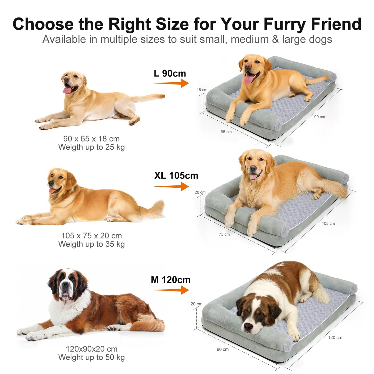 Cuccia ortopedica per cani, 120 x 90 x 20 cm,