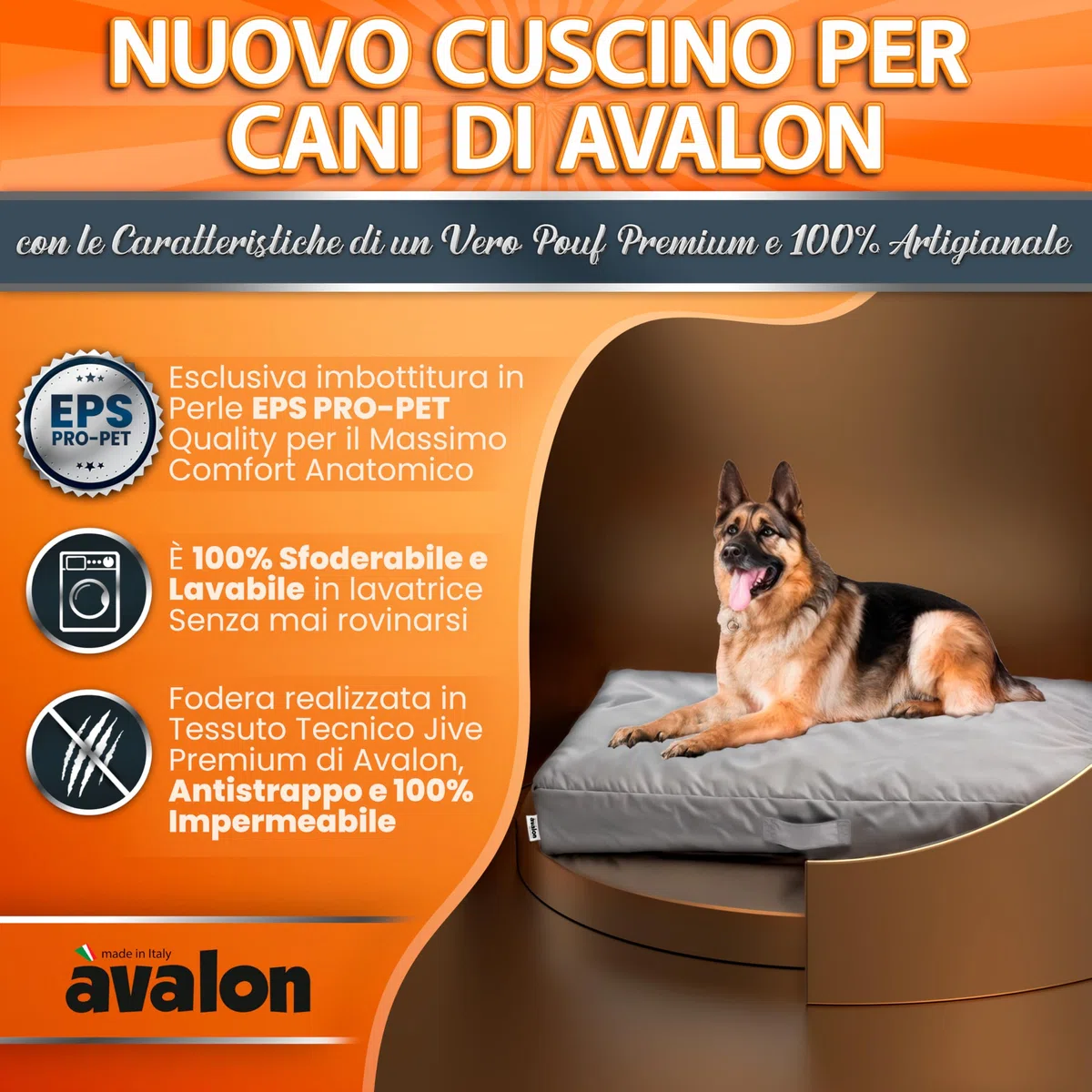 Avalon - Cuscino Cane Sfoderabile e Lavabile Medio in Tessuto Jive Antistrappo Premium, Materasso Cane Anatomico e Impermeabile, Cuccia per Cani Antipelo, Made in Italy(Linear 90x75cm-Giallo Limone)