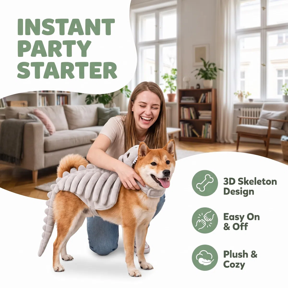 Costume da dinosauro per cane, scheletro per animali domestici, C: XXL